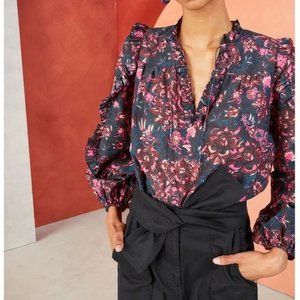 Ulla Johnson Floral Blouse in Pink and Black